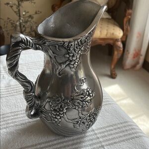 Vineyard Elegance Pitcher Vase Pewter.